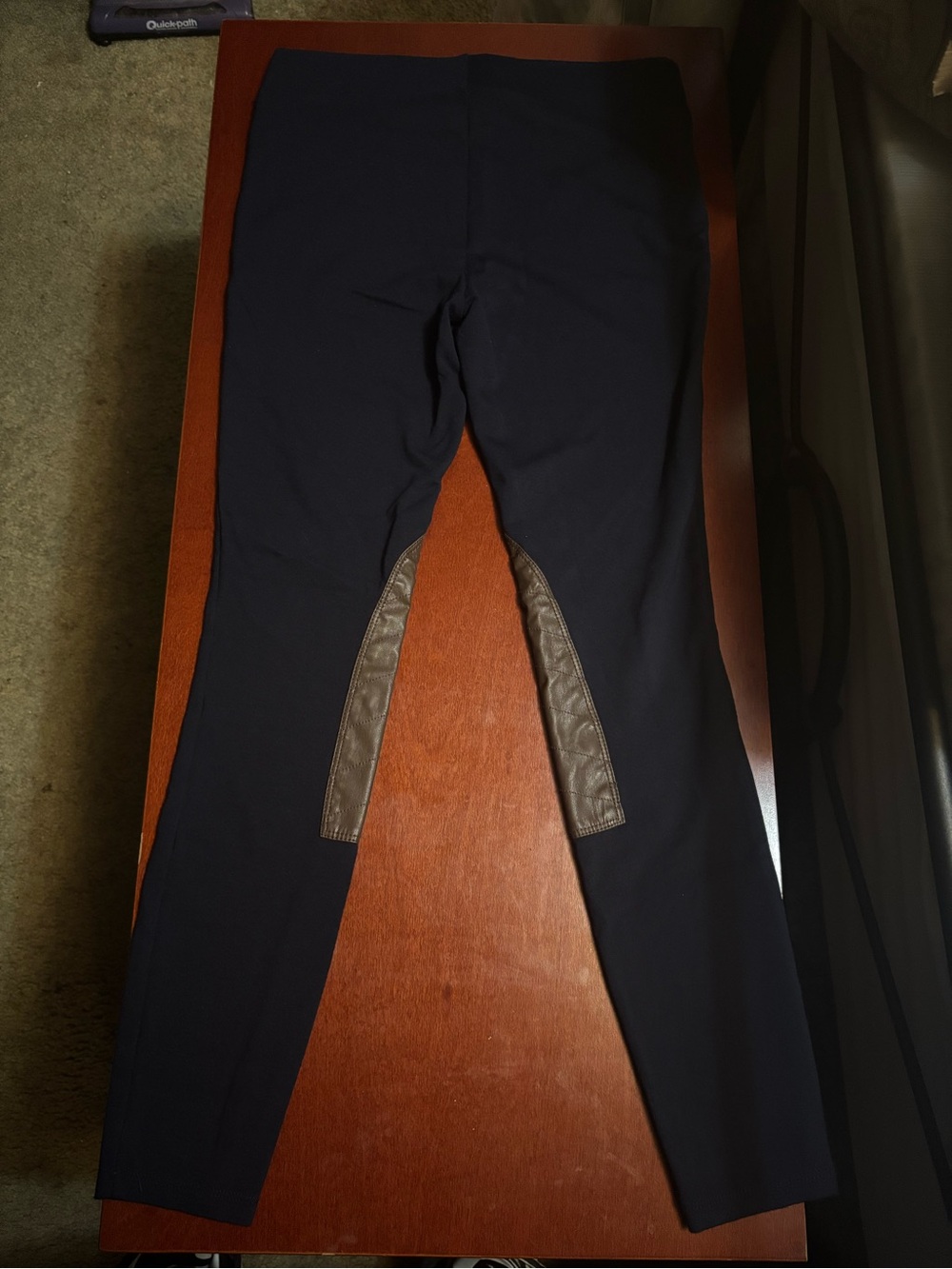 Women’s Ralph Lauren Navy Riding-Style Stretch Pants with Brown Leather Insets